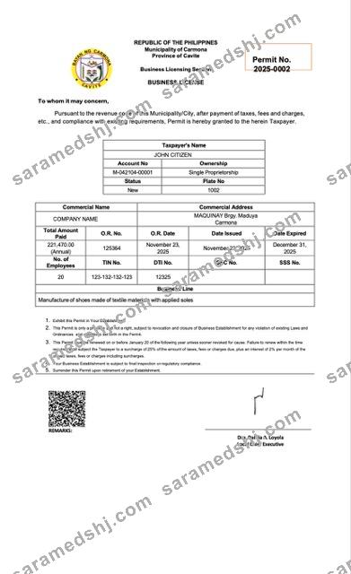 Philippines business license Word and PDF template